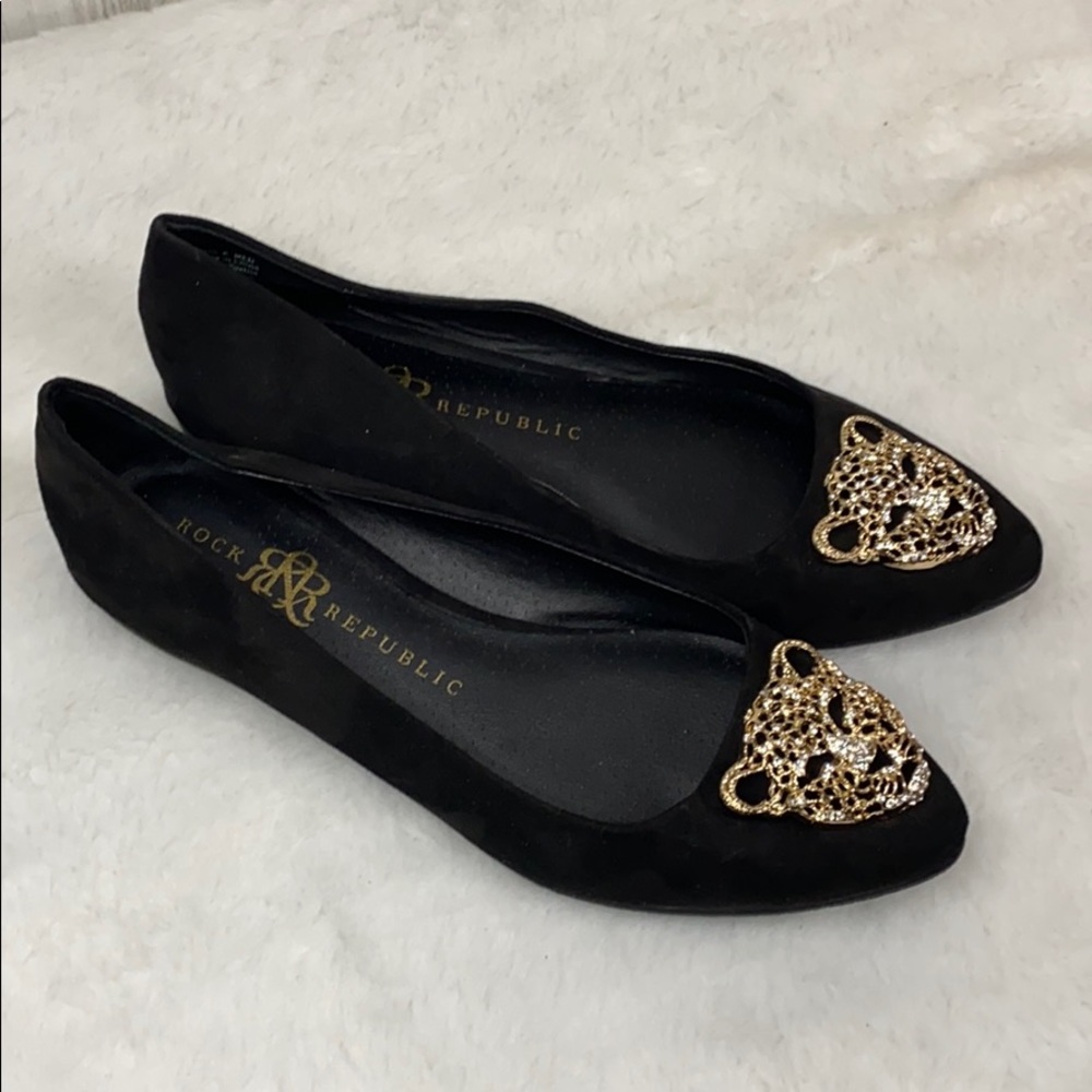 Rock Republic Black Flats w/Gold Cheetah Size 6M